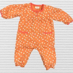 Peek - Curious - 12 Month Baby Girl Orange Polka Dot Long Sleeve Coverall Romper